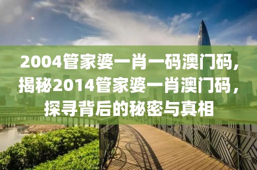 2004管家婆一肖一码澳门码,揭秘2014管家婆一肖澳门码，探寻背后的秘密与真相