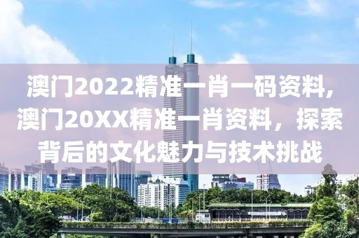 澳门2022精准一肖一码资料,澳门20XX精准一肖资料，探索背后的文化魅力与技术挑战