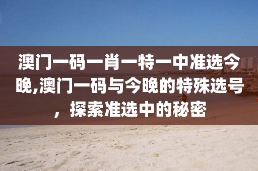 澳门一码一肖一特一中准选今晚,澳门一码与今晚的特殊选号，探索准选中的秘密