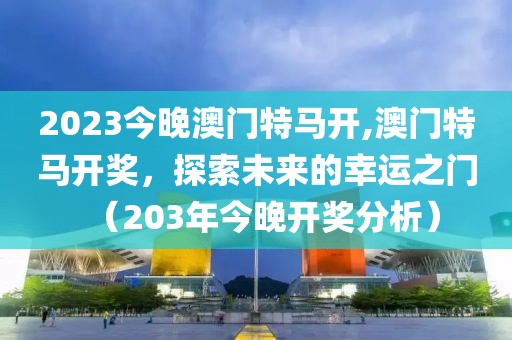 2023今晚澳门特马开,澳门特马开奖，探索未来的幸运之门（203年今晚开奖分析）