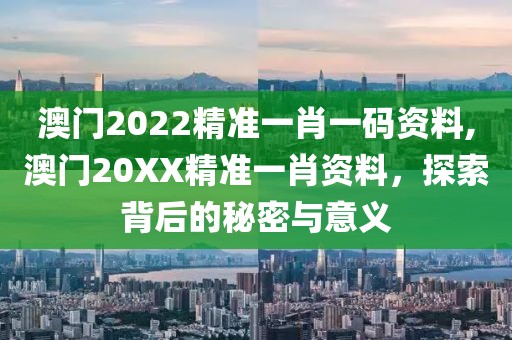 澳门2022精准一肖一码资料,澳门20XX精准一肖资料，探索背后的秘密与意义