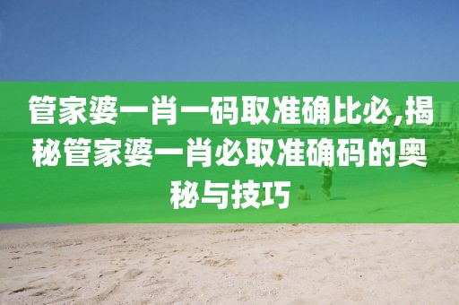 管家婆一肖一码取准确比必,揭秘管家婆一肖必取准确码的奥秘与技巧