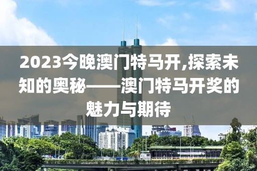 2023今晚澳门特马开,探索未知的奥秘——澳门特马开奖的魅力与期待